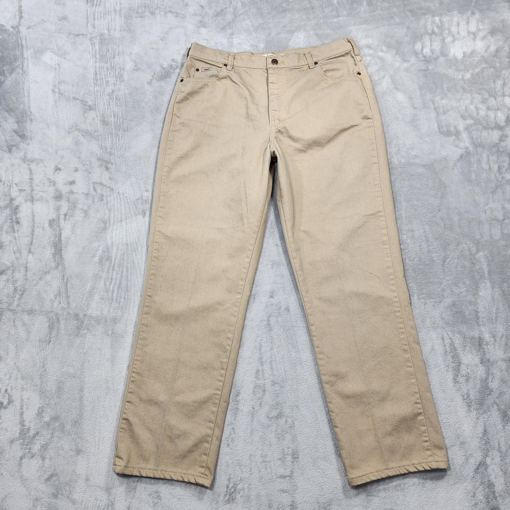 Lee Jeans Womens 14 Beige At The Waist‎ High Rise Relaxed Straight Leg Stretch